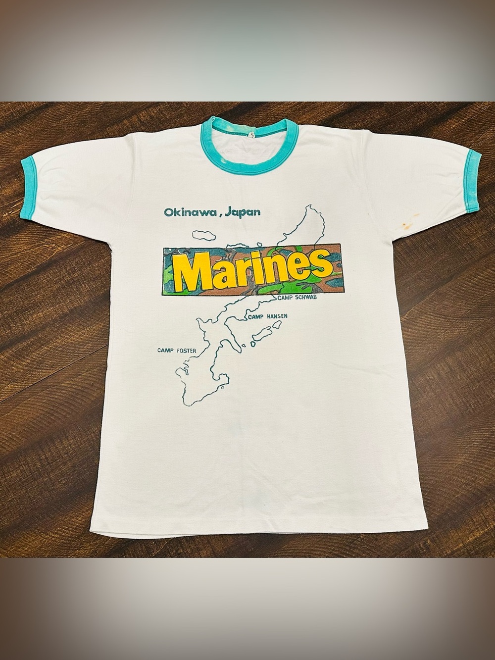 Vintage 70’s Marine’s Okinawa Ringer Men’s T-Shirt-Size Small/Medium